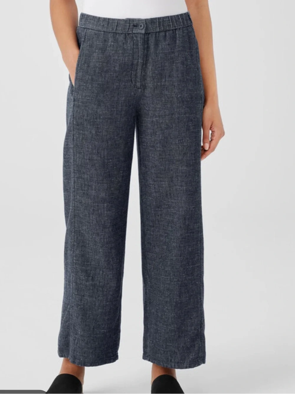 Eileen Fisher Tweedy Hemp Cotton Wide-Leg Pant Chinos in Dark Blue M